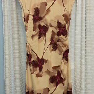 Nordstrom Beige Midi Dress with Burgundy Floral Accents